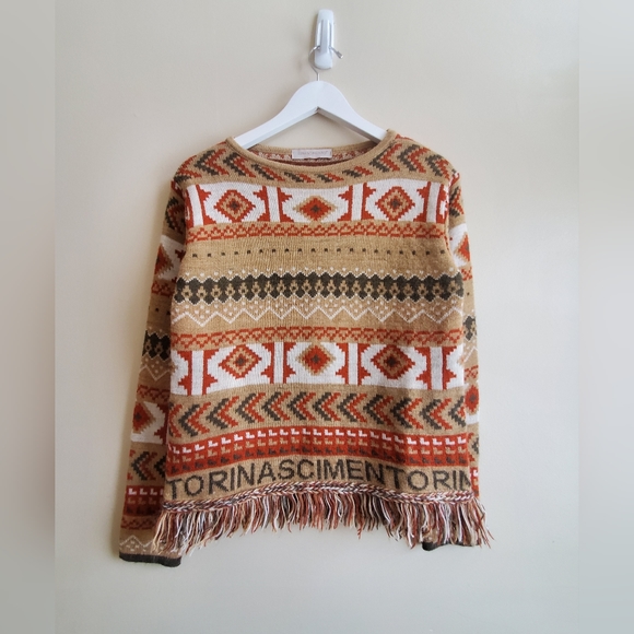 Rinascimento geometric patthern sweater with tassels bottom - Picture 3 of 7